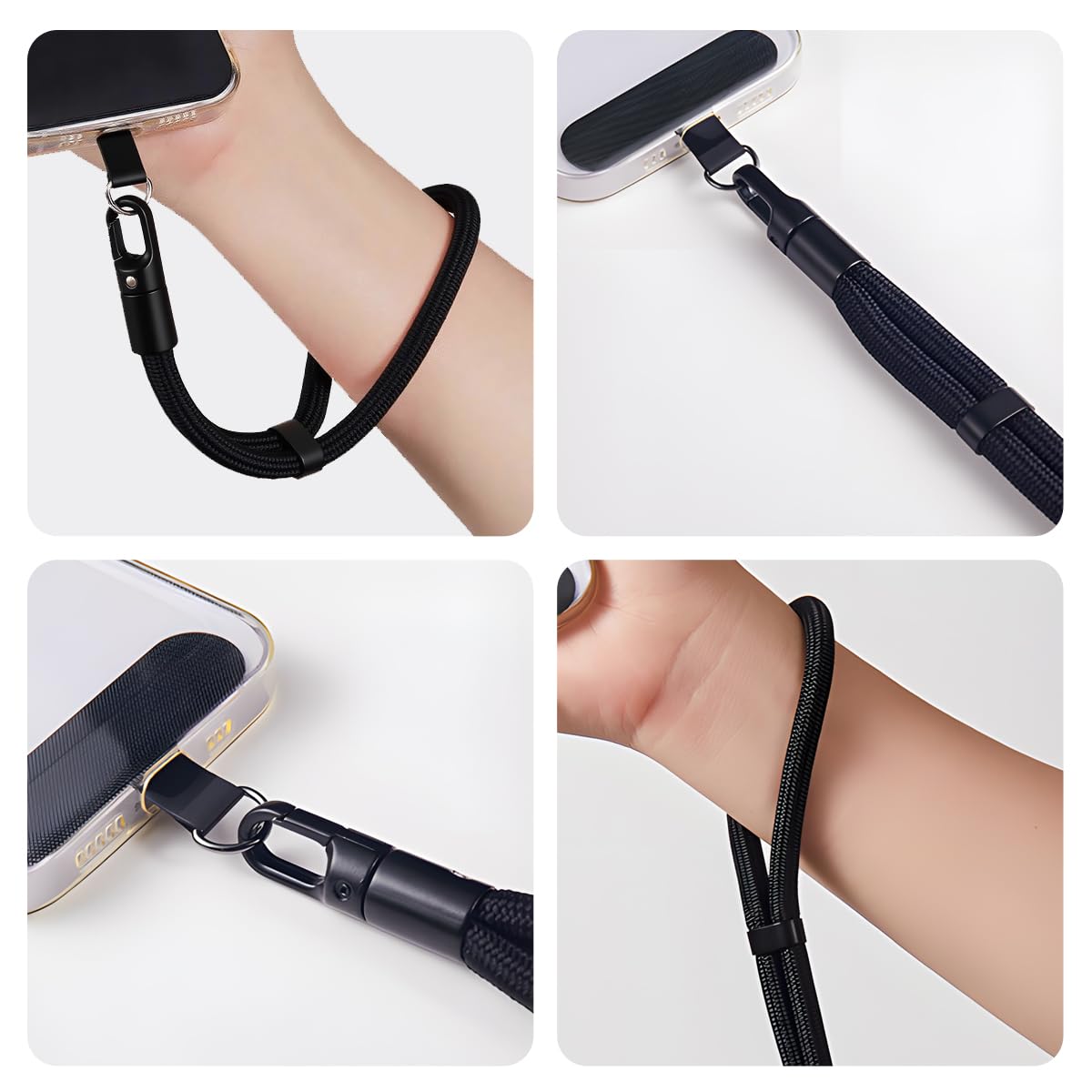 nets Tribe 2-Pack Wrist Strap & Lanyard Set - Sporty/Chain Style Phone Wristlet with Upgraded Anti-Slip Pads|Adjustable Cell (Black)