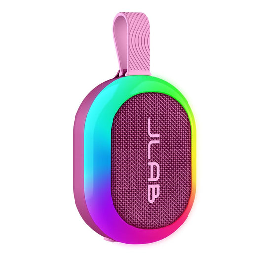 JLab Pop Party Portable Bluetooth Speaker, Mulberry, 8+ Hours of Playtime, IP55 Waterproofing, Detachable Loop Handle, Customizable RGB LED Lighting