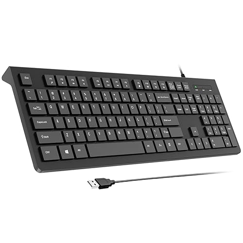 Wired Keyboard, Ultra-Thin USB Wired Computer Keyboard, Low-Profile Keys, Spill-Resistant, Multimedia Keys, Compatible with Windows, Mac, Chrome