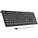 Wired Keyboard, Ultra-Thin USB Wired Computer Keyboard, Low-Profile Keys, Spill-Resistant, Multimedia Keys, Compatible with Windows, Mac, Chrome