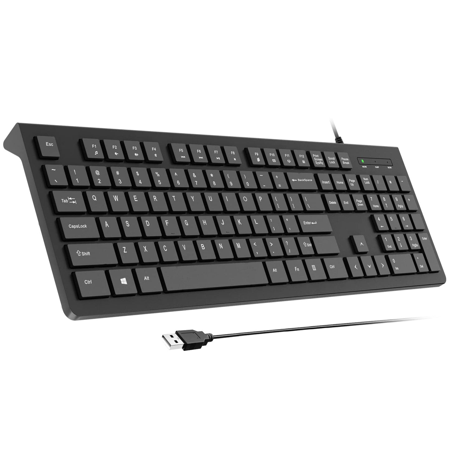 Wired Keyboard, Ultra-Thin USB Wired Computer Keyboard, Low-Profile Keys, Spill-Resistant, Multimedia Keys, Compatible with Windows, Mac, Chrome
