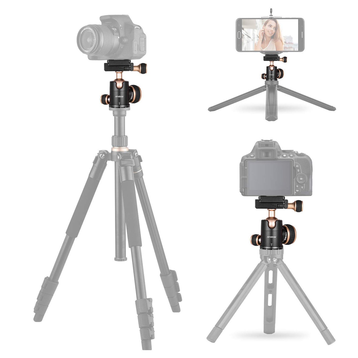 Andoer Tripod Ball Head 360 Degrees Free Rotation Panoramic Ballhead with Quick Release 1/4" Screw and 3/8" Screw