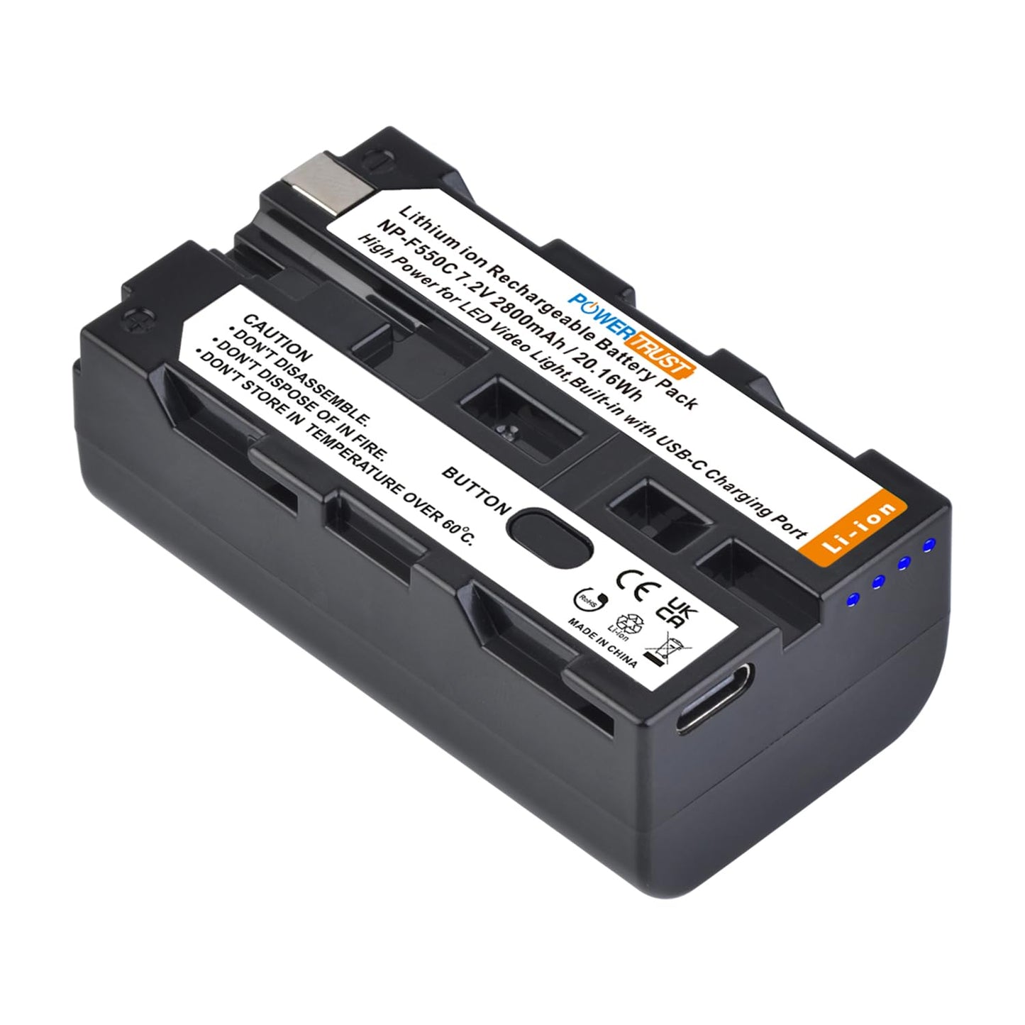 PowerTrust 2Pcs 2800mAh NP-F550 USB-C Charging Battery for NP F550 F570 F750 F770 F950 F960 F970 Batteries with Type-C Charging Port, Compatible