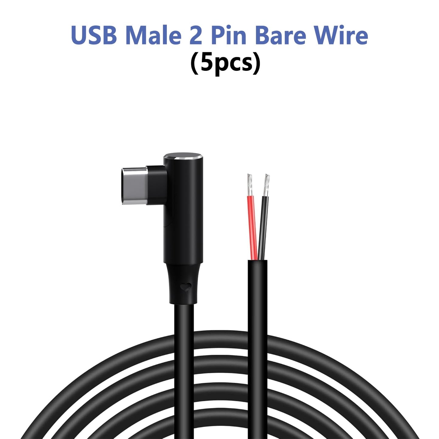 Vovucai USB C Pigtail - USB C to 2 Pin Bare Wire Open End Power Cable, 90 Degree Right Angle Type C Male Plug (1M/3FT, 22AWG 5V/3A) for DIY Repair