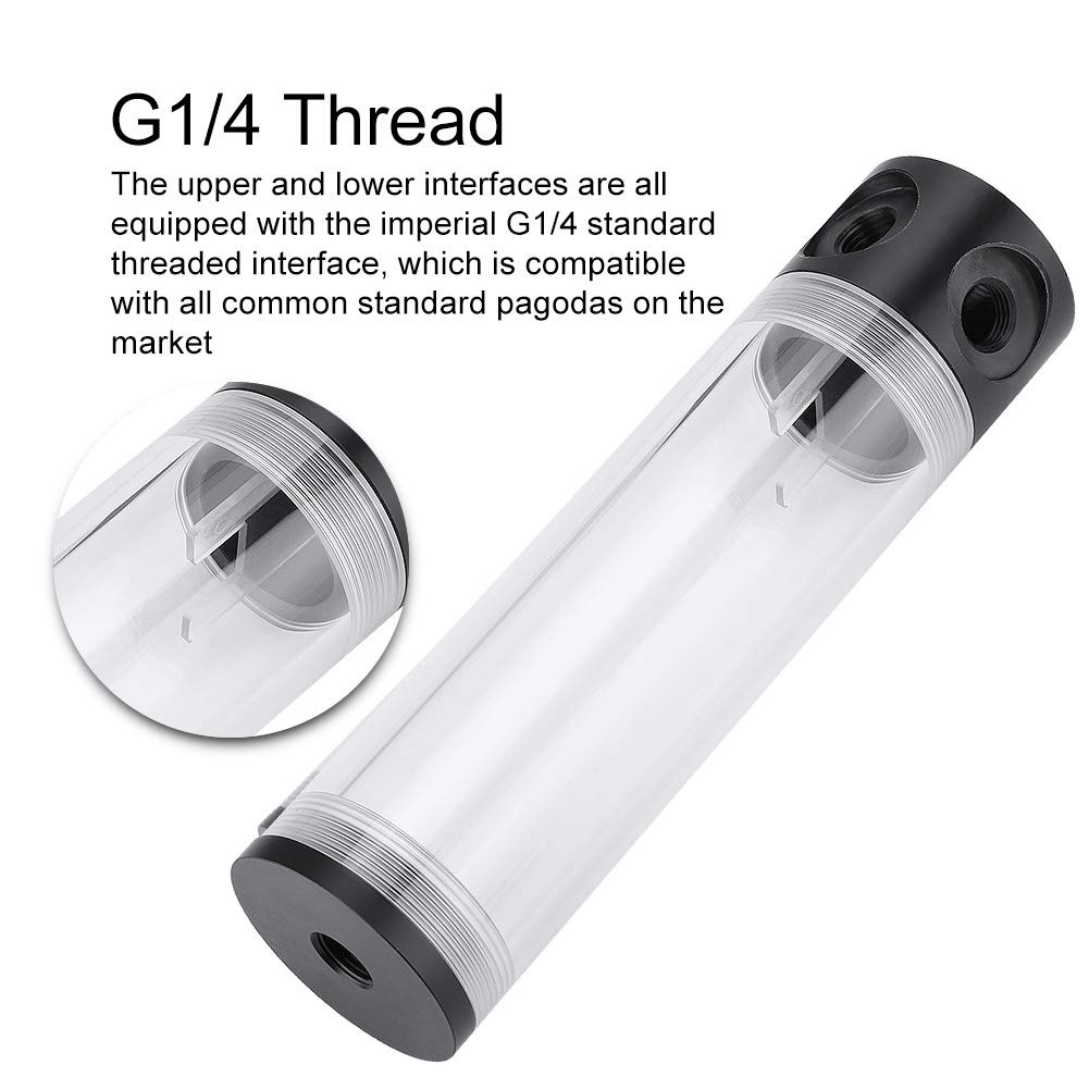 Water Cooling Reservoir, PC Water Reservoir 190mm*50mm Diameter G1/4'' POM Cylindrical CPU Water Cooler Reservoir System Heat Sink Kit Cooling Acrylic