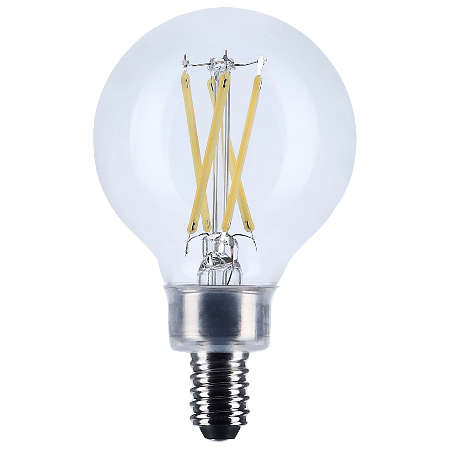 Satco S21813 5.5 Watt G16.5 LED Bulb, Clear, Candelabra Base, 2700K, 500 Lumens, 120 Volt, 2-Pack