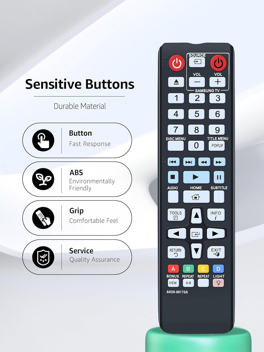 Replacement Remote Control for Samsung BD-H6500 BD-F5700 BD-HM57C BD-F5100 BD-H6500/ZA BD-F5100/ZX DVD Blu-Ray Player