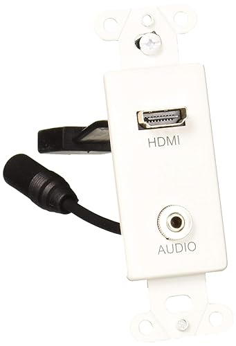 Legrand - C2G HDMI Wall Plate, HDMI Pigtail Single Gang Wall Plate, White HDMI Wallplate, 3.5mm Single Gang Wallplate, 1 Count, C2G 39872