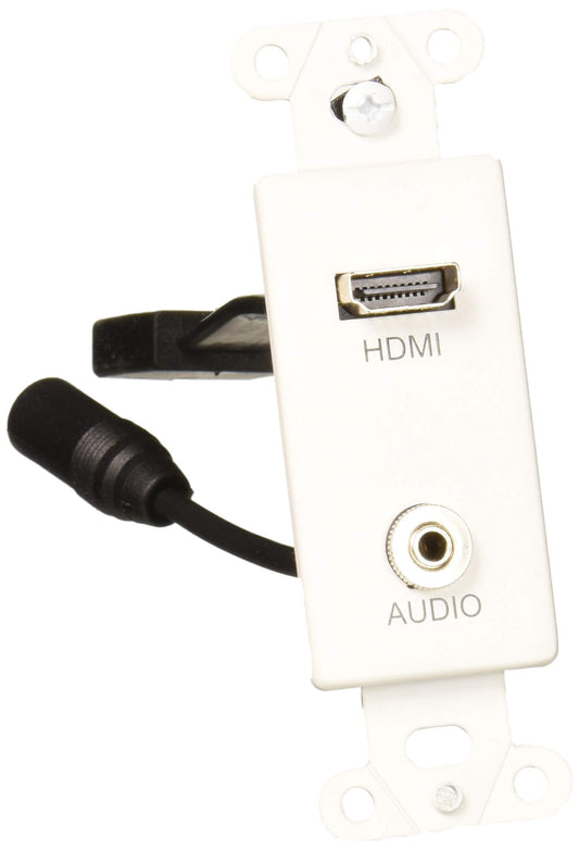 Legrand - C2G HDMI Wall Plate, HDMI Pigtail Single Gang Wall Plate, White HDMI Wallplate, 3.5mm Single Gang Wallplate, 1 Count, C2G 39872