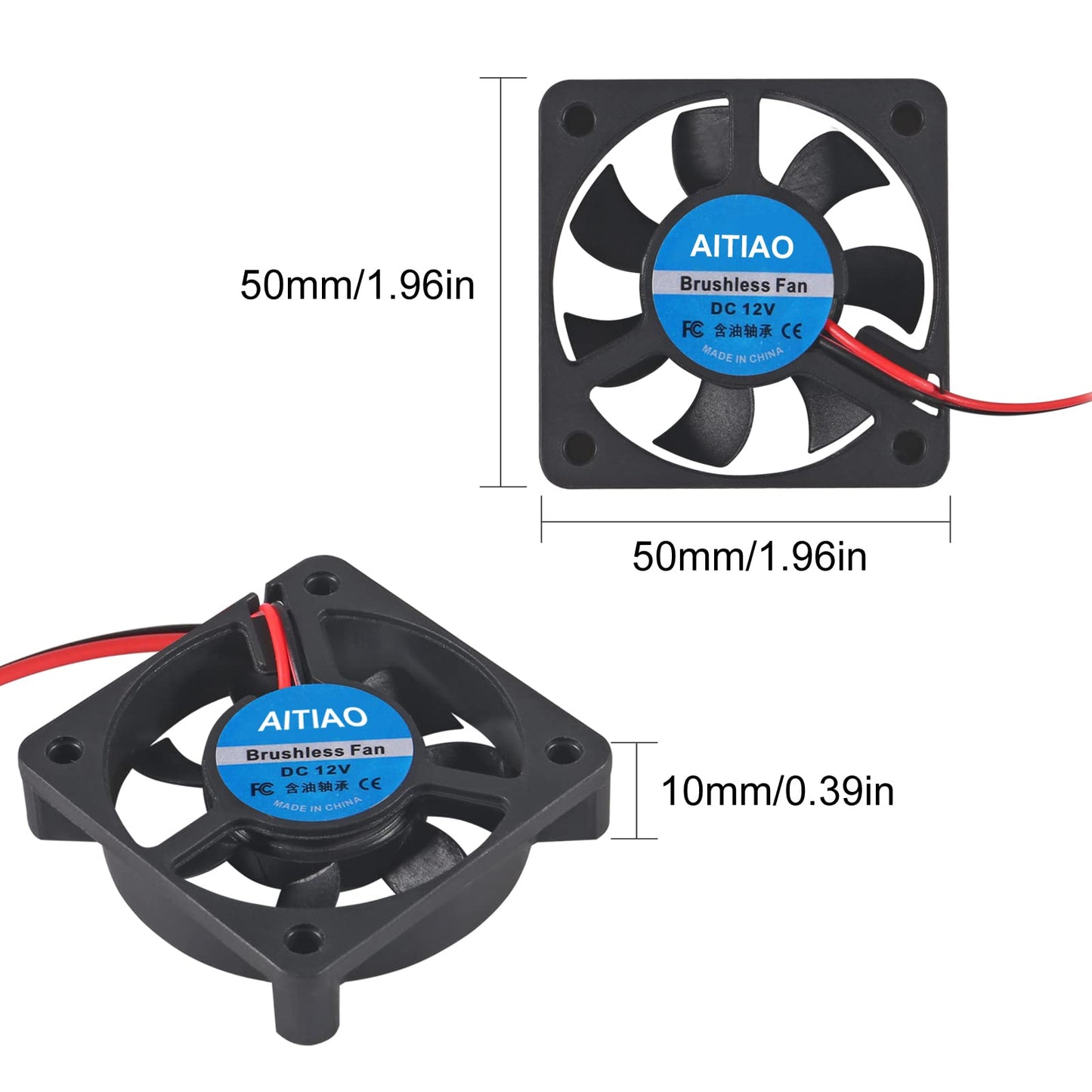 AITIAO 6Pcs 5010 Cooling Fan DC 12V 50mmx50mmx10mm Quiet Brushless Cooling Fan for 3D Printer Computer Case Fan DIY Cooling Ventilation Exhaust 2Pin