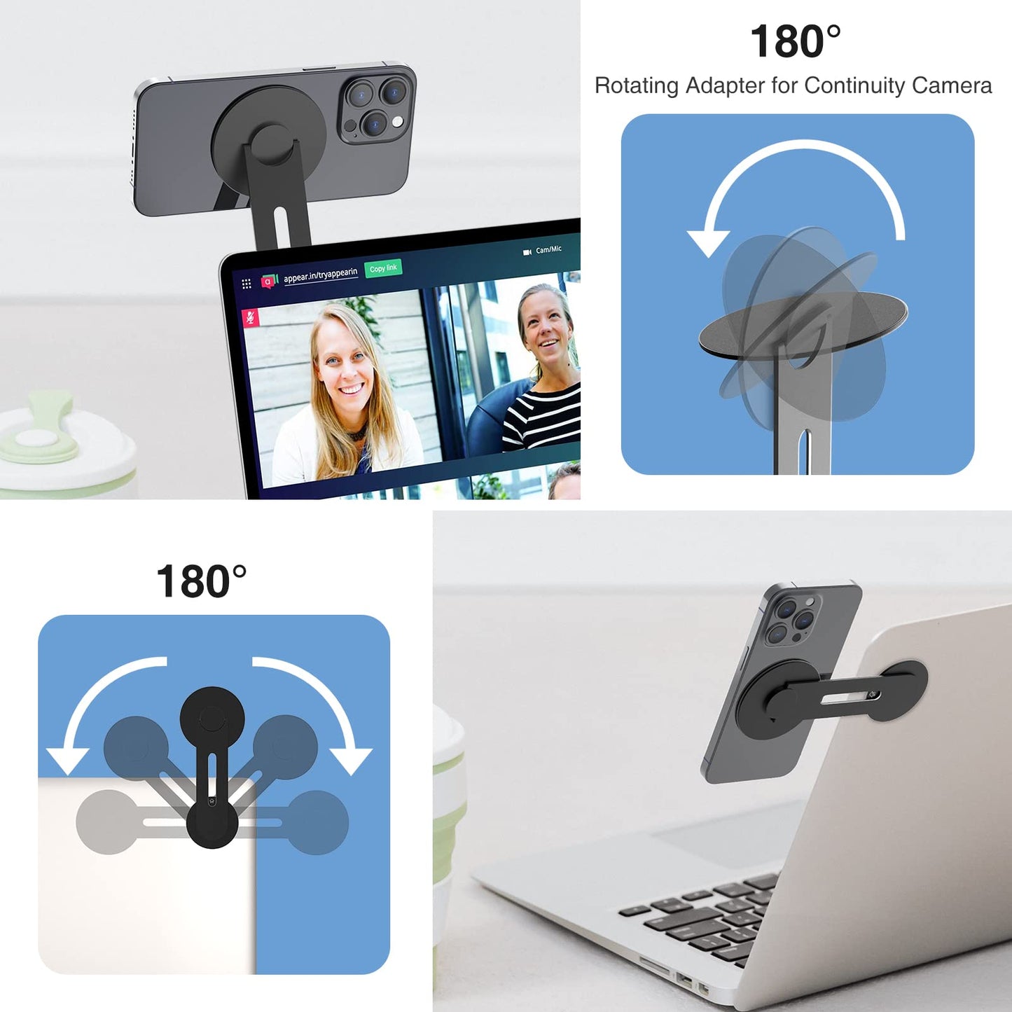 Laptop Phone Mount Magnetic Phone Holder for Monitor for MagSafe iPhone 17 16 15 14 13 12 & All Phones Phone Side Mount Adapter for Computer Monitor