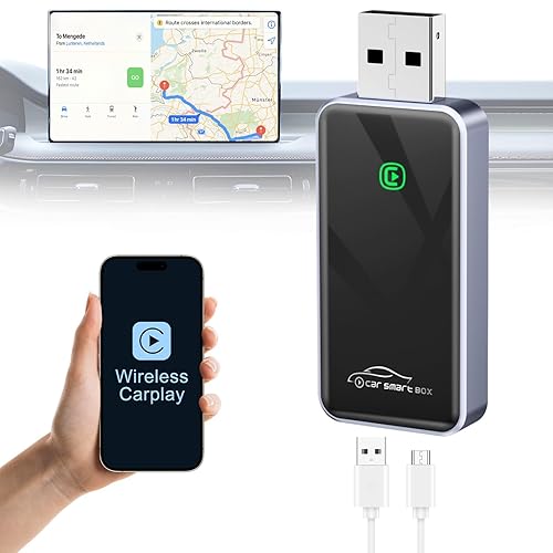 Aceotle Wireless CarPlay Adapter for iPhone, HD Navigation Vehicle-Level Chip Stable Connect, Bluetooth CarPlay Plug & Play Convert Wired to Wireless