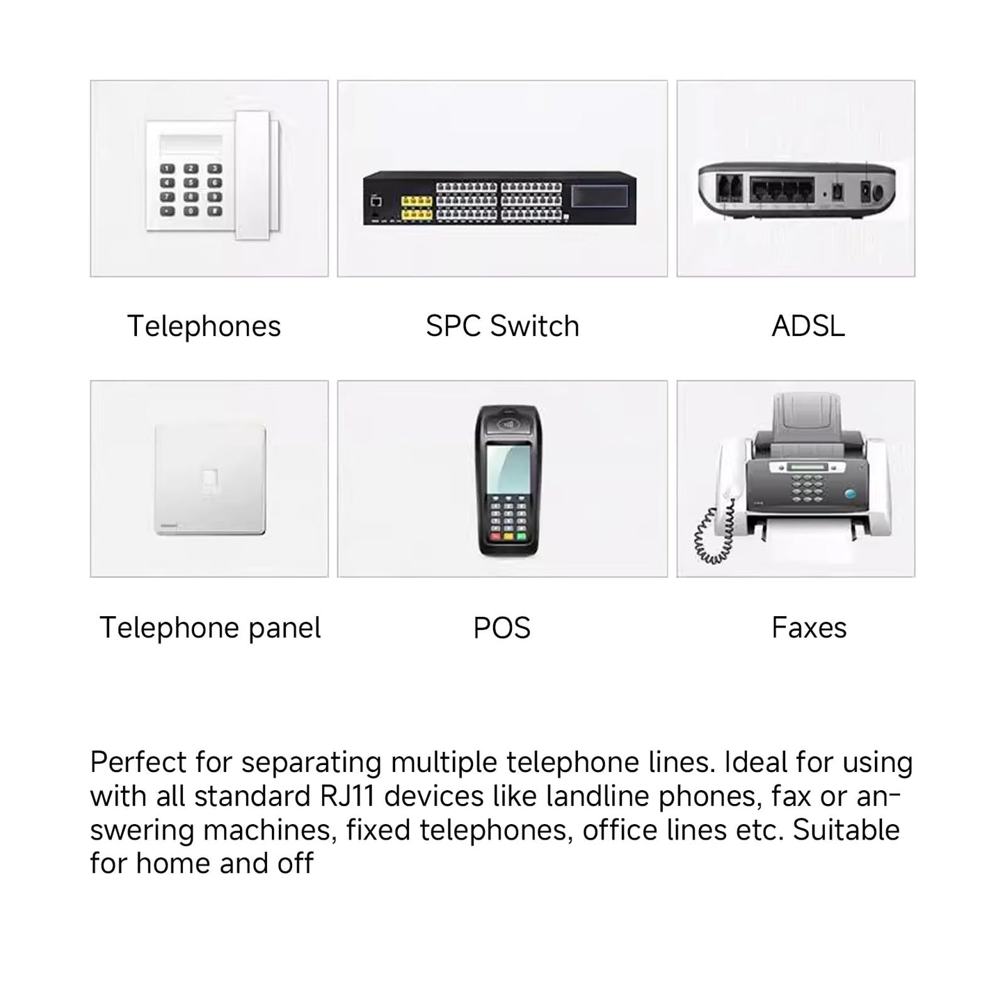 2Pcs Phone Line Splitter, Male to Dual Female 6P4C Telephone Adaptor Splitter, ABS Two Way Phone Splitter, White RJ11 Cable 2 Way Telephone Splitter