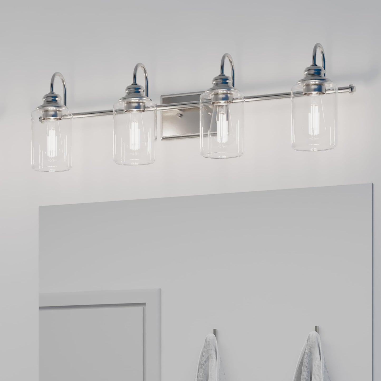 Progress Lighting P300323-009 Transitional Four Light Bath Bracket from Aiken Collection in Pewter, Nickel, Silver Finish,