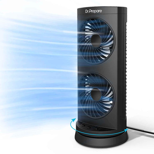 Dr. Prepare Tower Fan Oscillating Fan, Portable Desk Fan with 3-Speed Options, Dual Air Circulation, 110° Oscillation, 3 Timers, Personal Quiet Table
