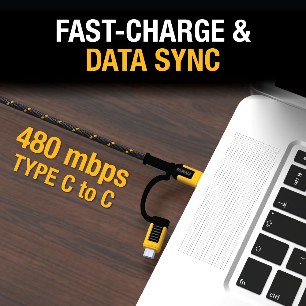 DEWALT Heavy Duty 4-in-1 Cable, Type C/MicroUSB/USB Cables for iPhone 17/16/15 iPad, USBC All in One Charging Cable, HTC, LG, Samsung Galaxy, Android