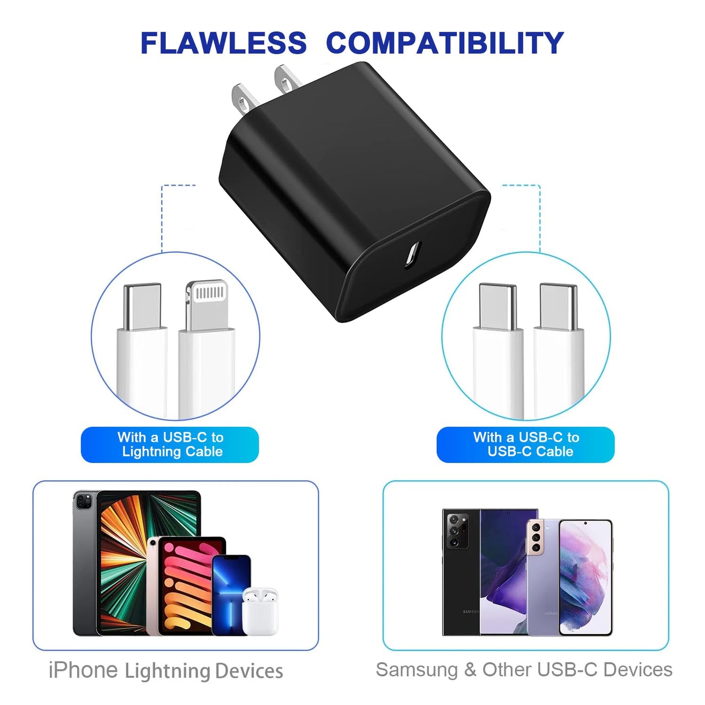 3Pack iPhone 16/15 Charge Block,USB C Charger, Sky Blue Charger Adapter,Quick Fast Charger PD Adapter Plug 20W Power Delivery Type C Fast Charging