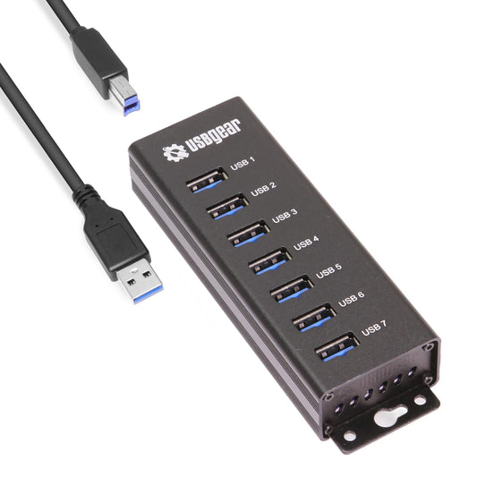 USBGear 7-Port USB Hub 3.2 Gen 1 - Mountable SuperSpeed Data Hub with USB Ports for Laptop, PC, Desktop, and More, 5V/4A Power Adapter with Type-A
