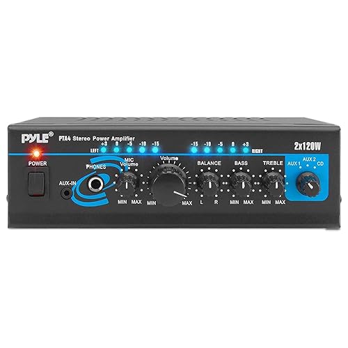 Home Audio Power Amplifier System - 2X120W Mini Dual Channel Mixer Sound Stereo Receiver Box w/ RCA, AUX, Mic Input - For Amplified Speakers, PA, CD