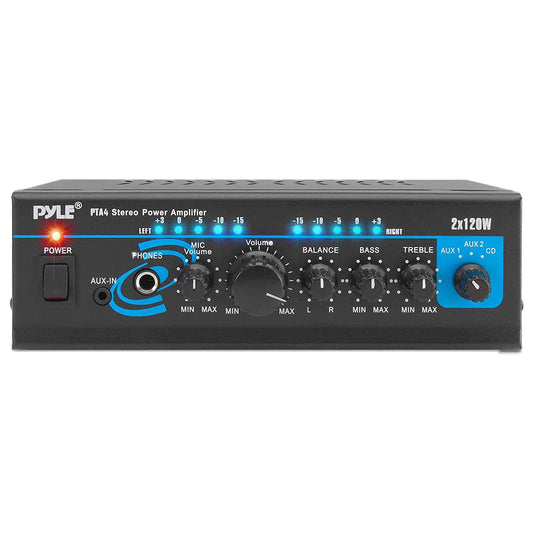 Home Audio Power Amplifier System - 2X120W Mini Dual Channel Mixer Sound Stereo Receiver Box w/ RCA, AUX, Mic Input - For Amplified Speakers, PA, CD