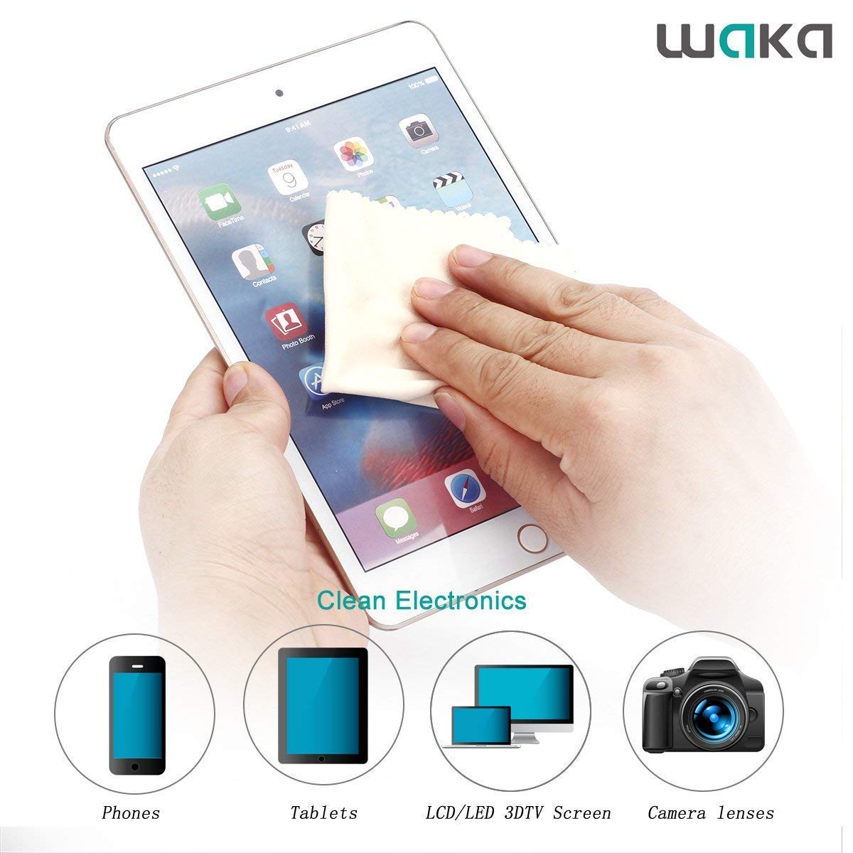 waka 10 Pack Upgraded Microfiber Cleaning Cloth, 6x7 Lint Free Cloth for Eyeglasses, Camera Lens, Cell Phones, LCD Screens, Computers, CD DVD, Eye
