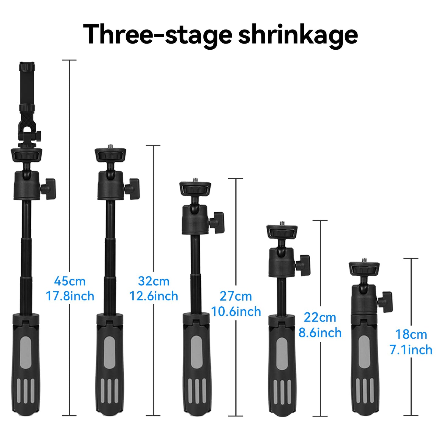YINGSHIJIANG Lightweight Mini Tripod for Camera/Phone/Webcam & Selfie Stick(18-45cm), 360° Phone Clip & Cold Shoe Mounts -