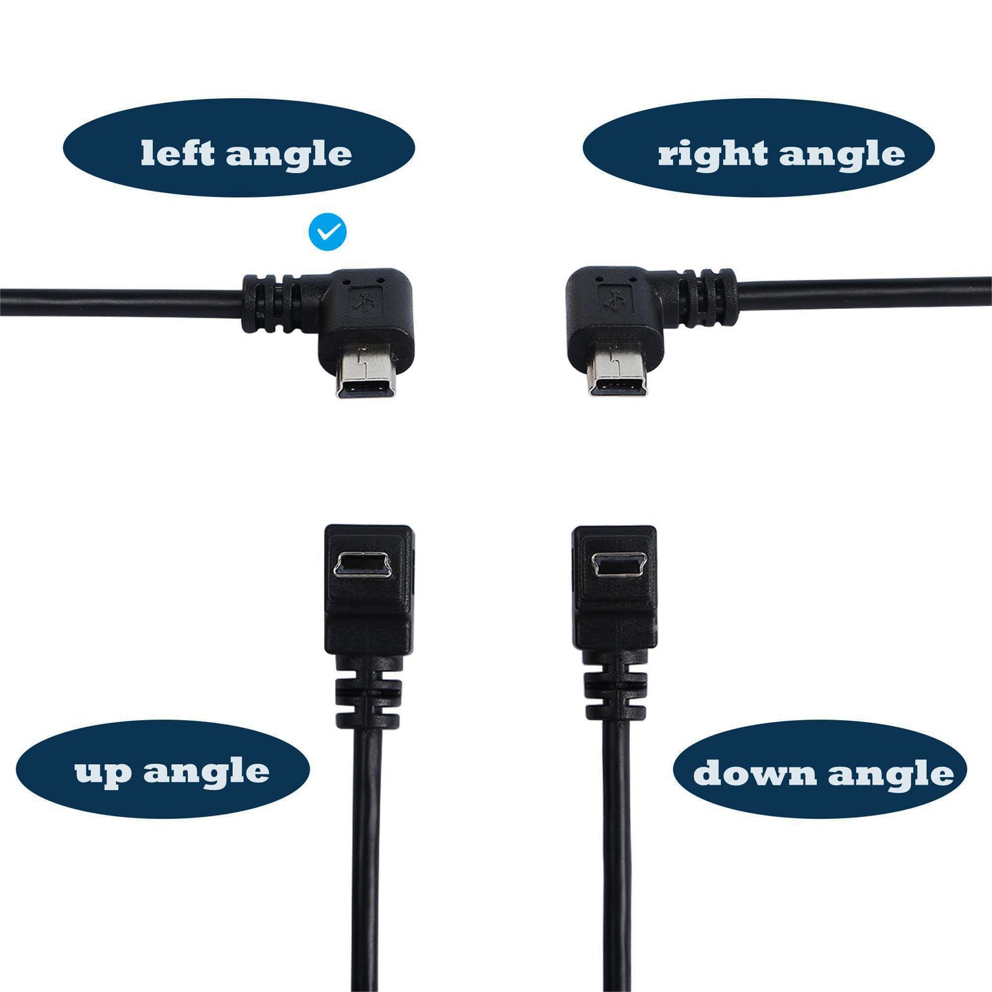 SHANFEILU 90 Degree Mini USB Cable Angle Mini 5pin USB B Male to USB 2.0 Male Data Sync Charging Extension Cable for GPS Dash Cam Black Left Angle