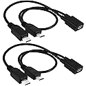 BERANMEY Micro USB 1 to 2 Splitter Cord, 2 Pack 0.3m/12inch Micro USB Female to Dual Micro USB Male Splitter Extension Charging Adapter Charge Cable