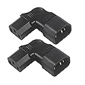 QIUCABLE Left Angle IEC Adapter, C14 Male to C13 Female, 90 Degree Plug, 250V AC, 10A Max, 100% Pure Copper, PVC Jacket