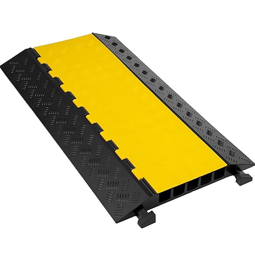 VEVOR 5 Channel Cable Protectors Extreme Rubber Cable Ramps Heavy Duty Protective Cable Wire Cord Ramp Driveway Rubber Traffic Speed Bumps Cable