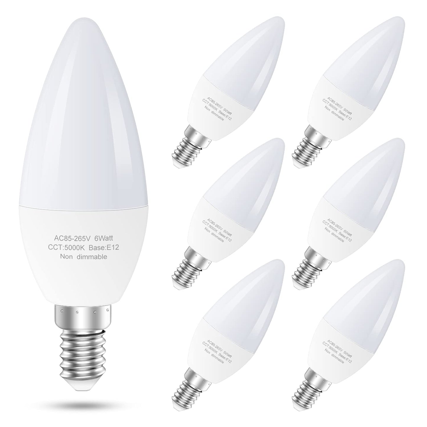 GOSCHE Type B E12 Candelabra LED Bulbs, 60-Watt Equivalent, 5000K, 6 Pack