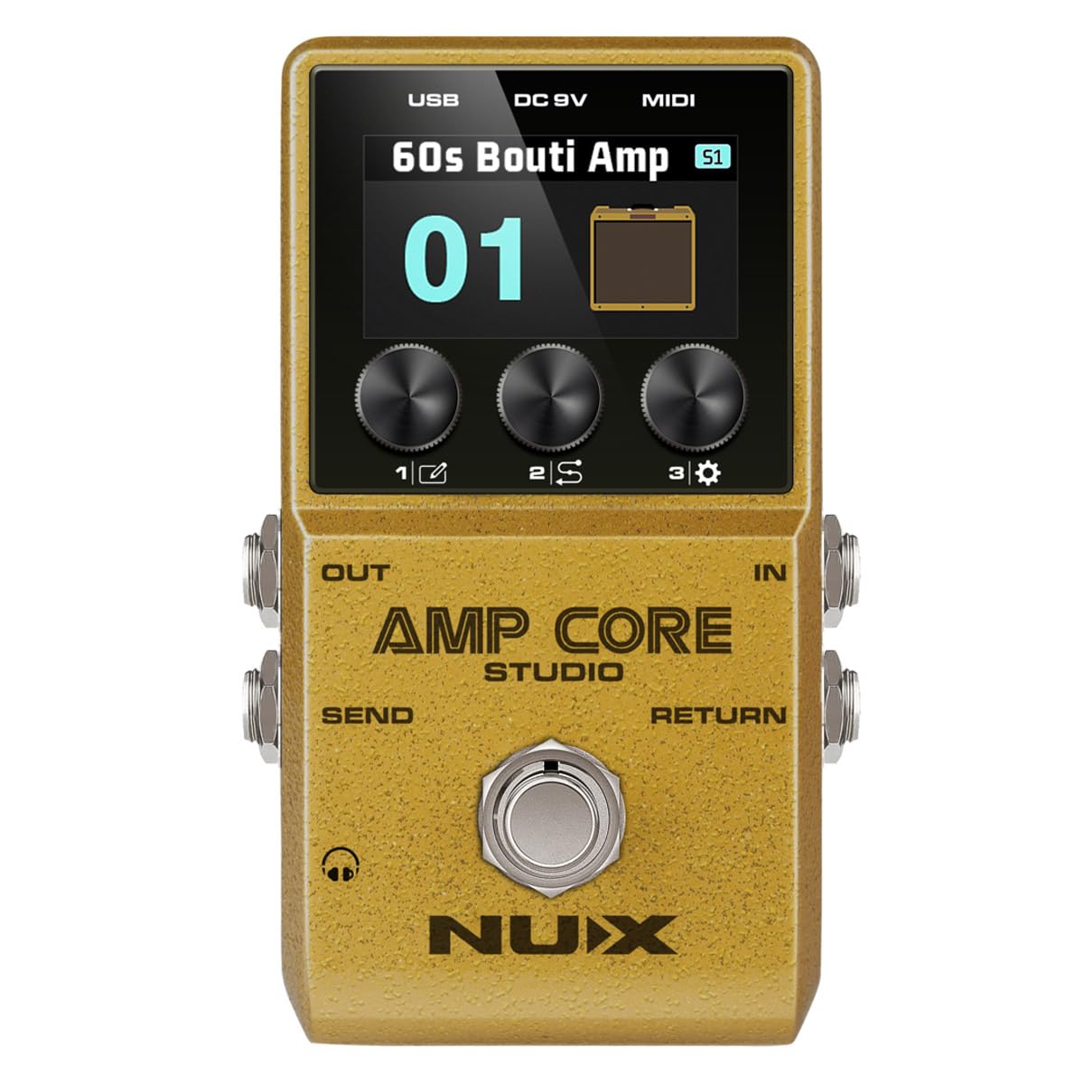 NUX Amp Core Studio Guiar Effect Pedal, IR CABINET with Classic Amp Sounds, 3 Scene Modes, HD Color LCD Screen, IR Pedal