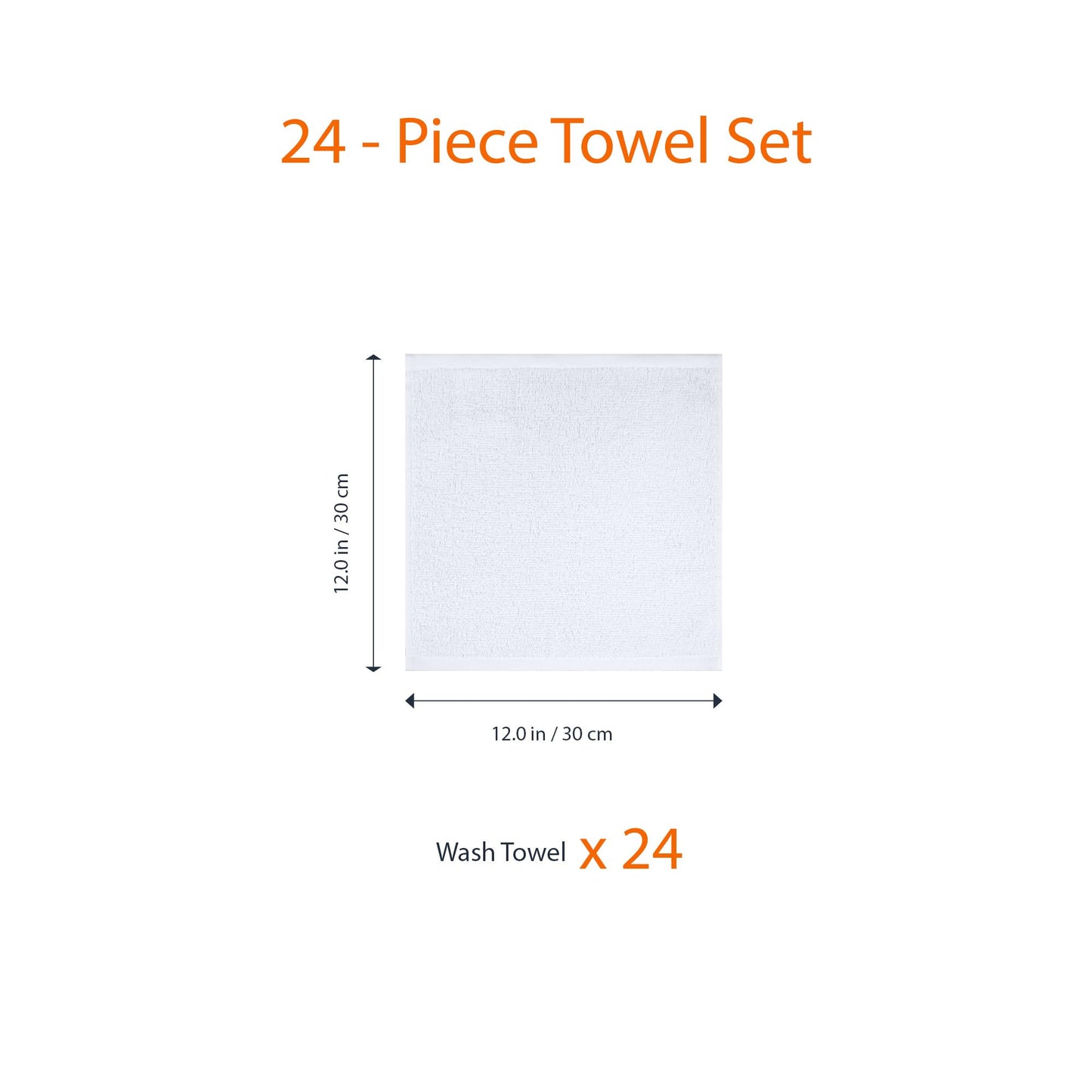 Amazon Basics Cotton Washcloths, Fast Drying, Soft & Highly Absorbent, Machine Washable Bathroom Towels, 12x12 in, White, 24-Pack