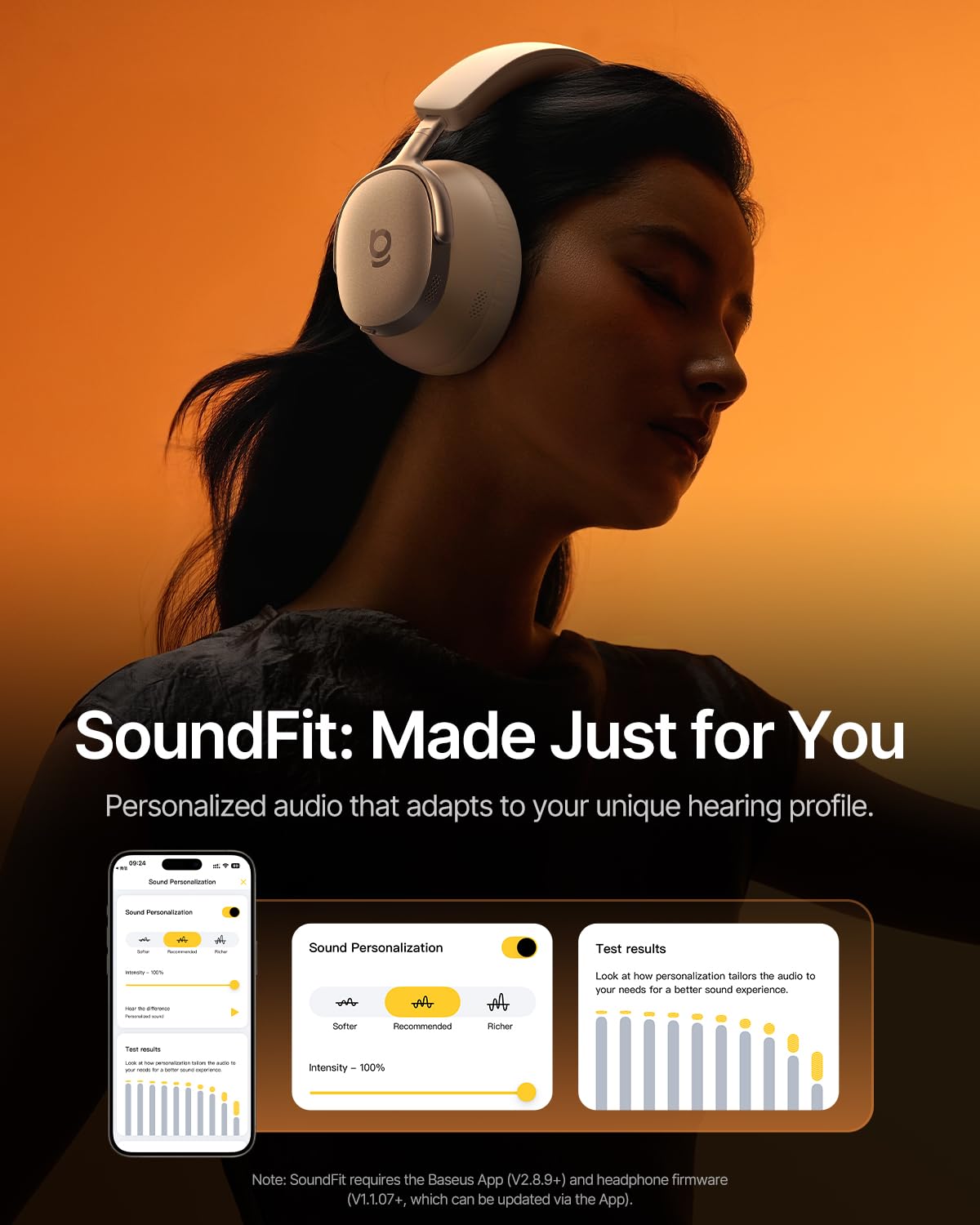 Baseus Inspire XH1 Adaptive Active Noise Cancelling Headphones, Sound by Bose, Dolby Audio, Premium Real-Time Adaptive ANC, Adaptive Rich Sound…