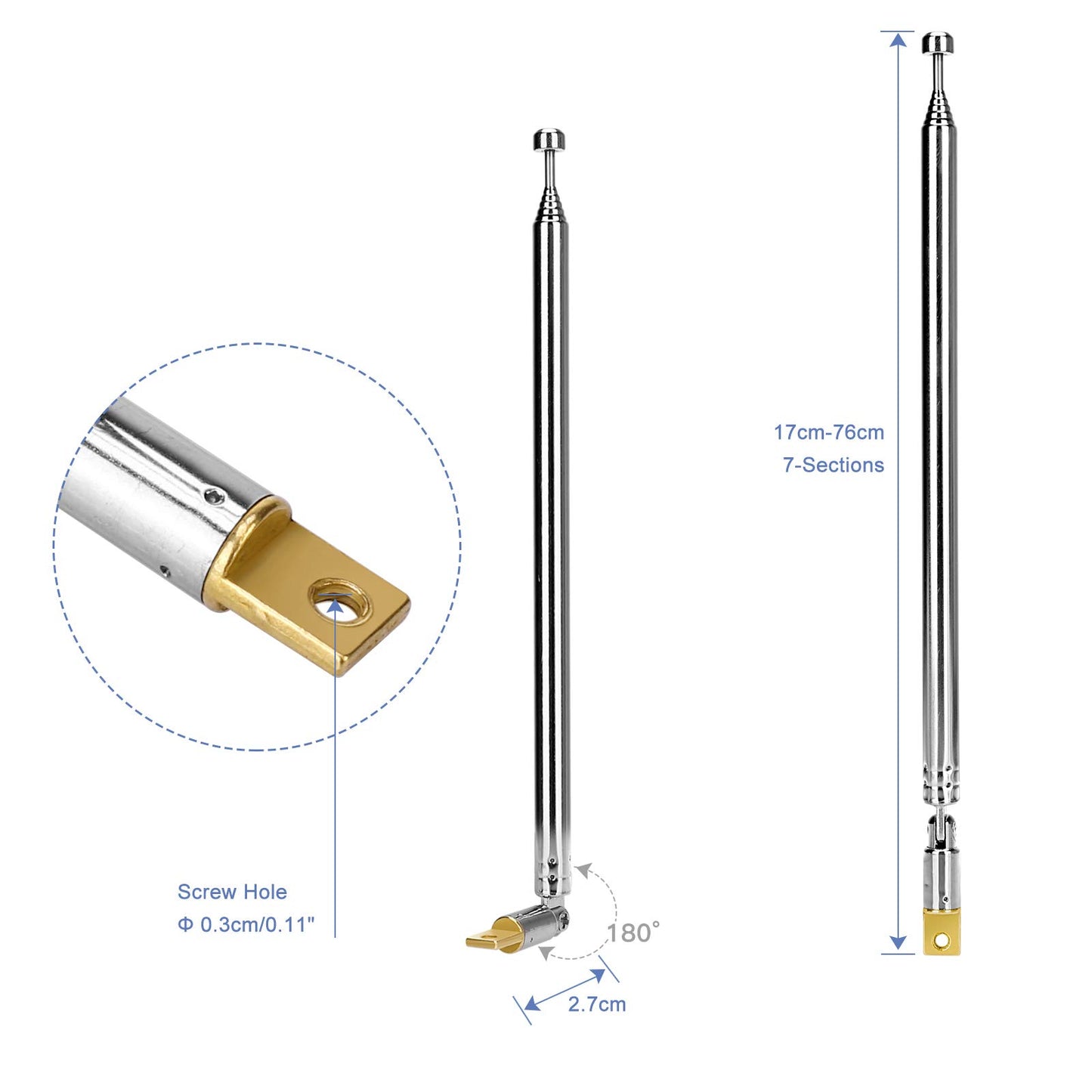 ENUODA 7 Sections Telescopic 17-76cm FM Antenna,Portable Radio Antenna Replacement,Compatible with Indoor Portable Radio,Home Stereo Receiver,AV Audio