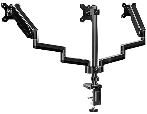 UPGRAVITY Triple Monitor Desk Mount for Three Flat/Curved Computer Screens up to 27 inch, Fully Adjustable Gas Spring Triple Monitor Arms Hold up