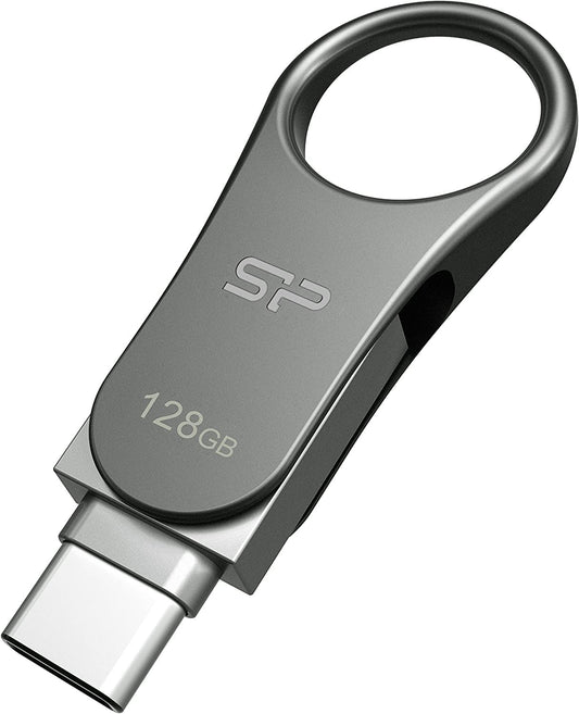 Silicon Power 128GB USB 3.0 / USB 3.1 (Gen1) Flash Drive (METAL) Dual Drive USB Type-C C80 Swivel USB Drive Ready for Smartphone Tablet and New