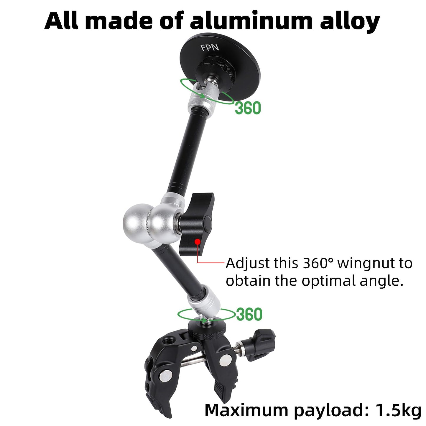 FPN All-Metal Magnetic Phone Holder with Super Clamp&10? Long Arm for Magsafe, Adjustable Rear View Mirror Phone Holder Mount for Car/Truck/Handlebar