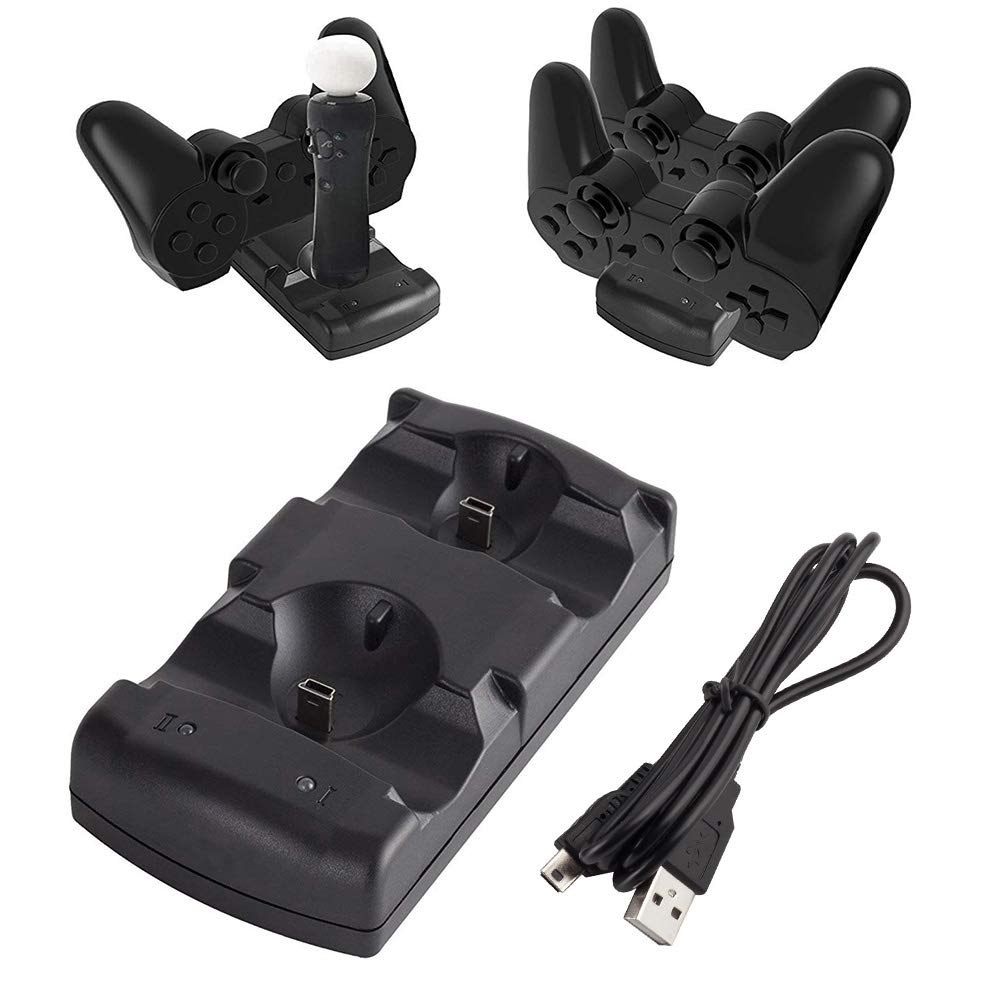 Charger Dock for PS3 PlayStation 3 Dual Controller Charger PS3/ Move Docking Charging Station with LED Light Indicator and USB Charging Cable