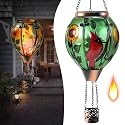 Hot Air Balloon Solar Lantern - Cardinal Bird Glass Lantern, Simulated Flickering & Dancing Flame, Outdoor Hanging Yard Light Waterproof IP65