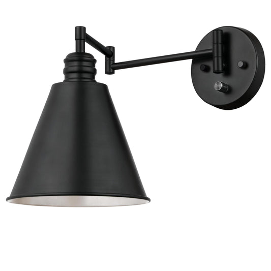 Westinghouse 6125400 Trocadero Traditional One Light Swing Arm Wall Fixture with On/Off Switch, Matte Black Finish
