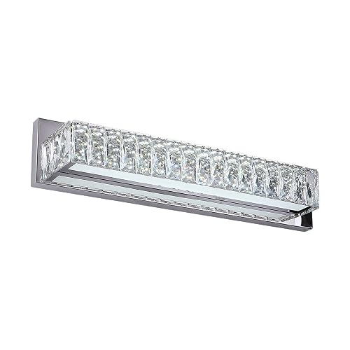 Crystal Vanity Lights, Bathroom Vanity Lighting Fixtures Over Mirror, LED Modern Wall Lights Fixtures Made for Stainless Steel Finish and K9 Crystal