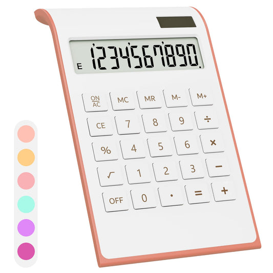 Rose Gold Calculator, UPIHO Rose Gold Pink Office Supplies and Accessories, 10 Digits Solar Battery Basic Desktop Calculator with Large LCD Display