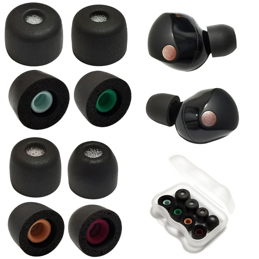 Memory Foam Ear Tips for Sony WF-1000XM5/XM4 with Filter Screen - 4-Size Replacement for Sony Earbuds, Noise Isolating & Comfortable Fit, Black