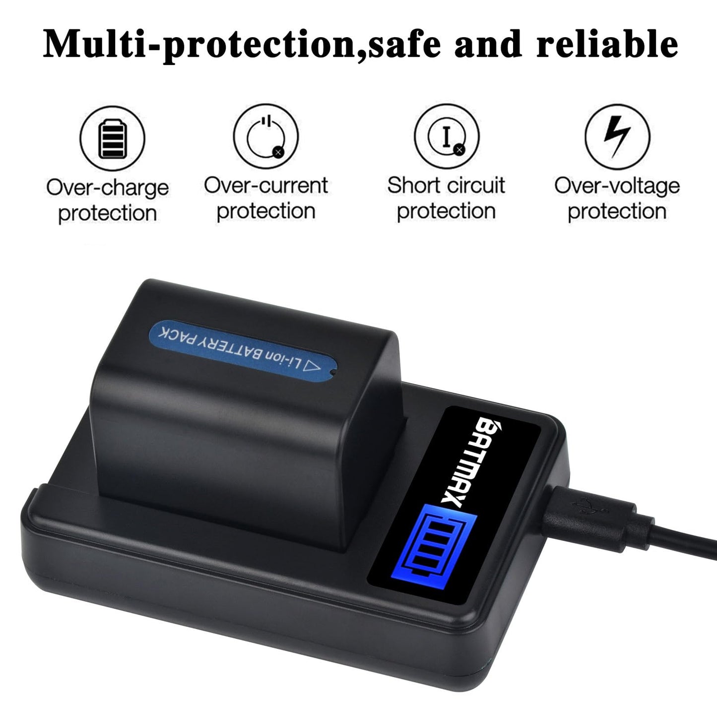 Batmax 2Packs NP-FH70 Battery(3000mAh) + LCD USB Charger for Sony NP-FH30 NP-FH50 NP-FH70 NP-FH90,NP-FH100 Batteries;Sony Handy Cam DCR-DVD850 SX40