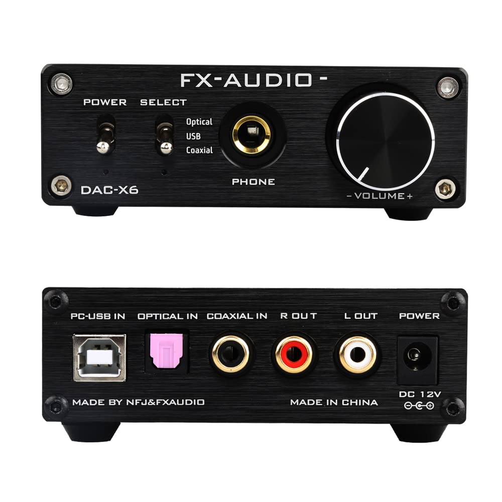 FX-Audio DAC-X6 Headphone amp Mini HiFi 2.0 Digital Audio Decoder DAC Input USB/Coaxial/Optical Output RCA/Headphone Amplifier 24Bit/96KHz DC12V