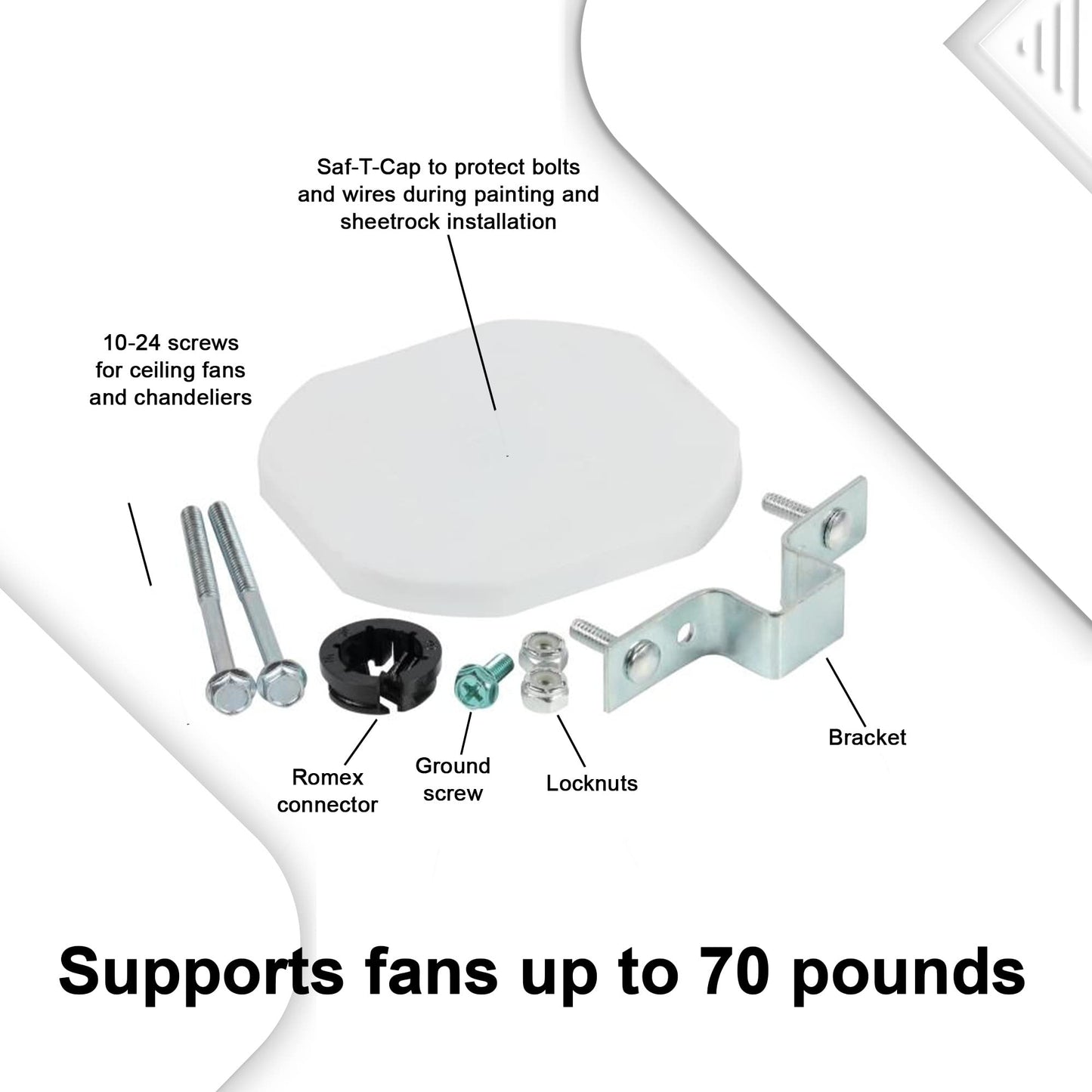 Ciata Ceiling Fan Mounting Bracket, Saf-T-Brace with Locking Teeth, 3 Teeth, Larger Box for High Wire Capacity, Twist and Lock with 2-1/8 Inch Ceiling