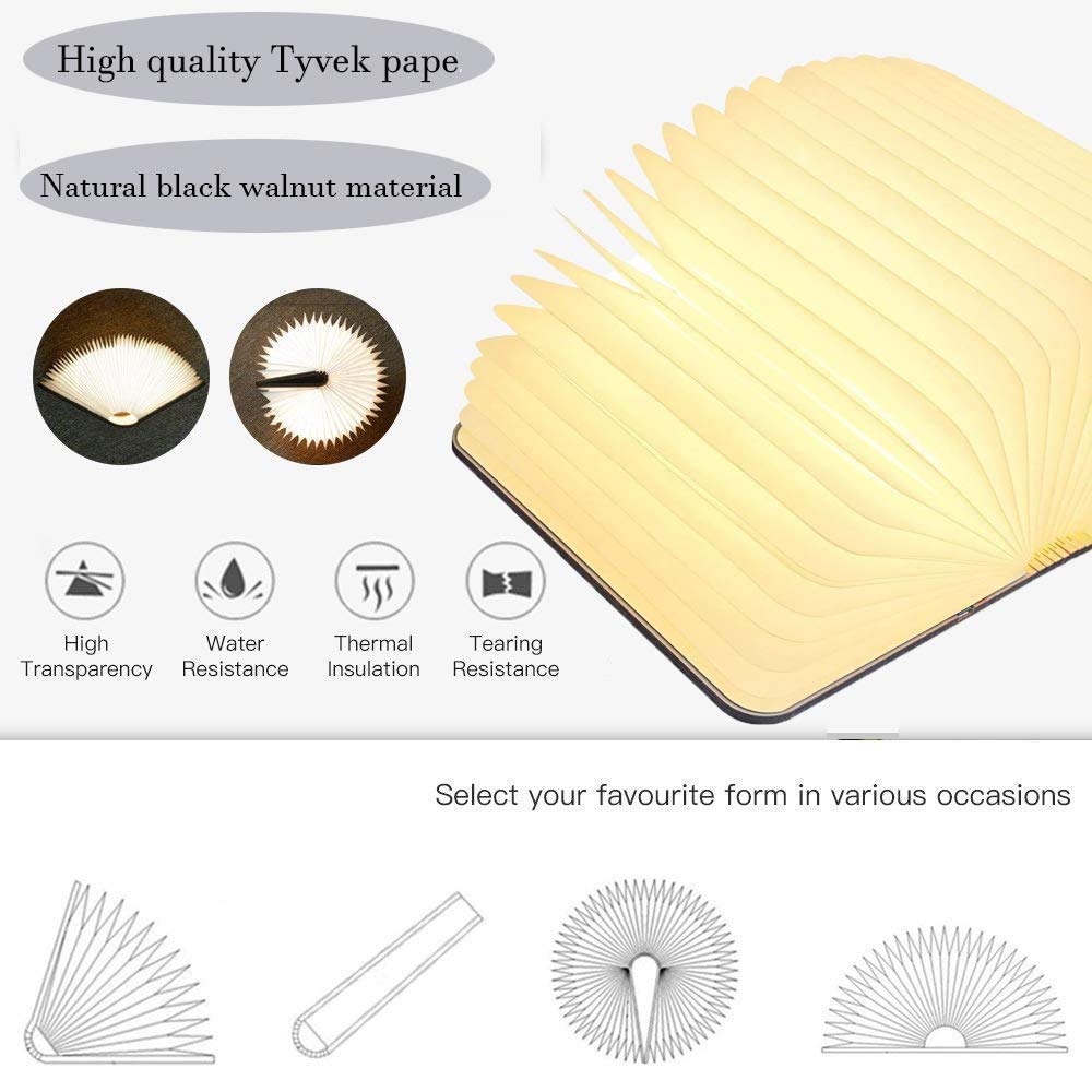 Ochangqi Wooden Book Light, Novelty Folding Book Lamp, 3 Colors Folding Night Light, Portable Desk Light USB Rechargeable Wooden Table Lamp Magnetic
