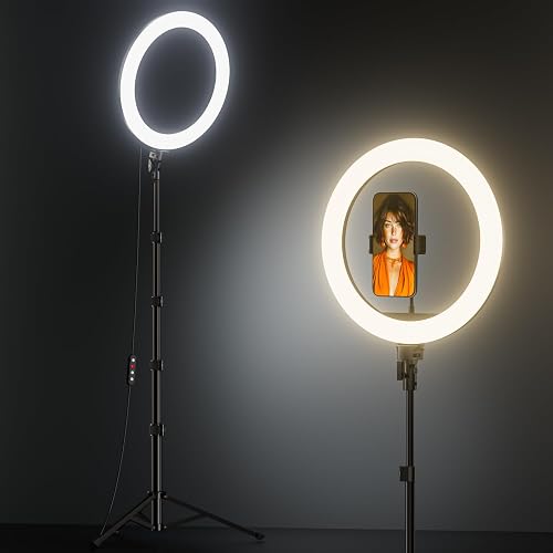TODI 12" Ring Light with 63" extendable Tripod Stand, Selfie RingLight with Phone Holder and Selfie Remote, 2-in-1 Dimmable LED Ring Light for Makeup