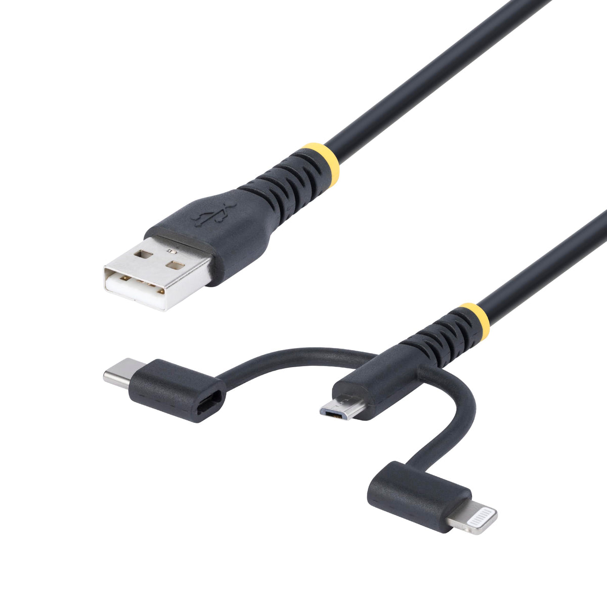 StarTech 3ft/1m Lightning, Micro-USB, USB-C to USB-A, Black (RLTCUB1MBK)
